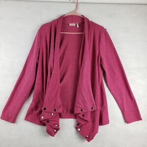 Logo Lori Goldstein Women's M Studded Open‎ Front Waterfall Cardigan Pink Marl